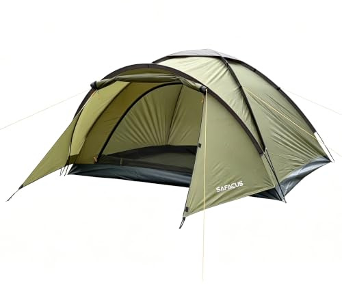 SAFACUS 3-4 Man Camping Tent - Windproof 4 person Dome Tent Lightweight PU4000mm, Waterproof Family tent, Compact, Quick Setup, Outdoors, Backpacking, Trekking