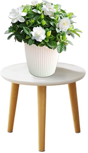 Calenxy Pflanzenständer aus Holz, 22x28cm Weiß Blumenstände mit 3 Füßen, Rund Belastung Blumenhocker für Verschiedene Topfgrößen Pflanzenhocker Deko Hocker für Haus Garten Innen Außen