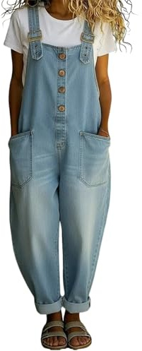 Denim Dungarees for Women UK Womens Jumpsuits Summer Baggy Straight Leg Stretch Bib Sleeveless Overalls Vintage Adjustable Straps Plus Size Work Jump Suit with Pockets