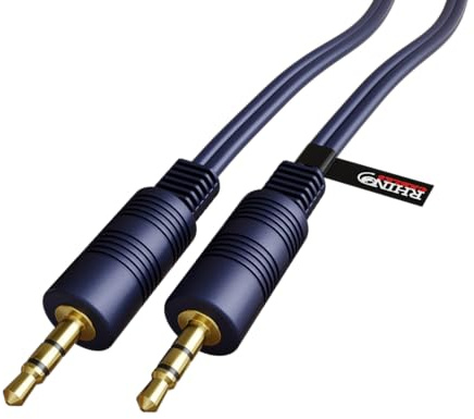 rhinocables Blue Shielded Jack Cable Stereo 3.5mm Jack Plug Audio AUX Cable Gold Ends Male – Male Moulded Connectors Headphones (2m)