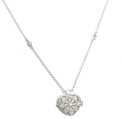 Strictly Gifts sterlingsilver 925 vintage stil kubisk zirkon hjärta medaljong på 41-46 cm kedja