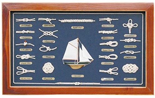 Sea-Club Knotentafel mit 19 Knoten DE Knotenbild Holz/Messing/Glas 51x31cm