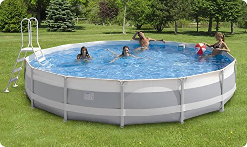 New Plast Poolmaster Kit Bahamas 550 Piscina Fuori Terra Azzurro Bianco Grigio Bianco Forma Rotonda Ø Diametro 540 H100 Vasca Poliestere Struttura Acciaio Filtro Sabbia Collegamento Scala Depurazione
