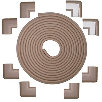 Kidkusion Table Cushion | Made in USA | 20 Foot Edge + 8 Corners | Brown | Baby Proof Furniture Edge and Corner Guards