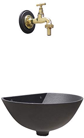 Fonderia Bongiovanni | Fontanella da giardino esterno | Lavandino da Esterno | Modello 600 195L | con Rubinetto in Ottone Lucido | per Casa Giardino| Fontana a muro da esterno