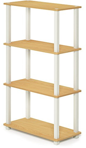 Furinno Turn-S-Tube 4-nivåer mångsidig hylla displayställ med fyrkantigt rör, bok/vit