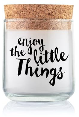 FEEL GOOD CANDLE - Scented candle in glass - candle with motif as a gift for women and for decoration (enjoy the little things, lemongrass)