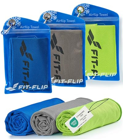 Fit-Flip Kühltuch 3er Set, kühlendes Handtuch Fitness und Sport | Mikrofaser Kühlhandtuch Nacken, Airflip kühltücher, cool ice towel mit Kühlfunktion