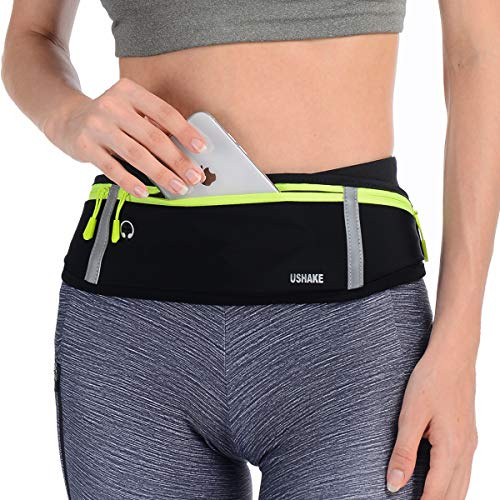 USHAKE Schmaler Laufgürtel, Workout-Fanny Pack für Männer und Frauen, Übungs-Hüfttasche für Apple iPhone-Halter, Laufgürtel für Laufen, Wandern, Radfahren, Camping, Einheitsgröße, 1 x Beutel