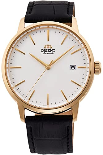Orient Automatik Herren Armbanduhr aus Edelstahl und Leder in der Farbe Gold-weiß, Gehäuse 40 mm, wasserdichte: 10 ATM, RA-AC0E03S10B