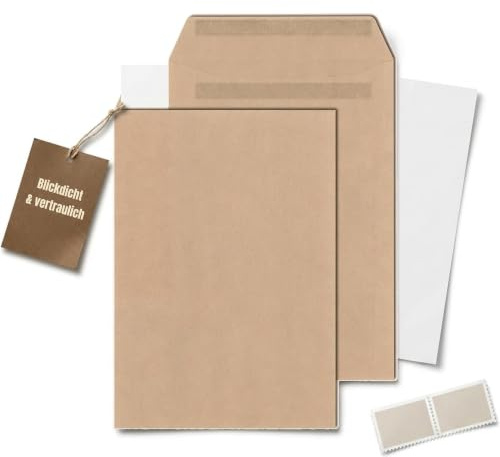 KK Verpackungen Versandtaschen DIN C4 229x324 mm | 500 Stück, Braun 90 g/m² Mischnatron | Selbstklebend ohne Fenster | Blickdicht für DIN A4-Blätter