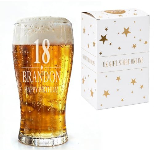 Engraved Personalised Birthday Pint Beer Glass Gift For Him