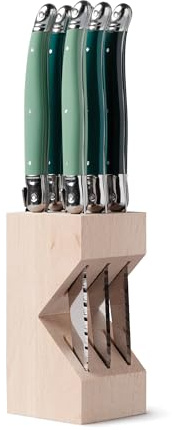Andre Verdier Laguiole Steak Knife Set of 6 Premium Stainless Steel - Sharp Serrated Knife Set, Made in France