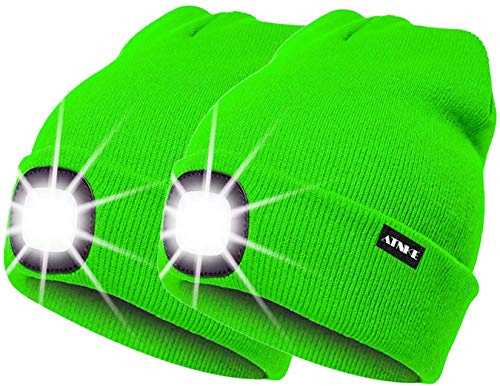 ATNKE 2Pcs Neue Warme LED beleuchtete Mütze,Unisex USB wiederaufladbare Laufmütze Ultra Bright 4 LED wasserdichte Lichtlampe Mehrfarbig