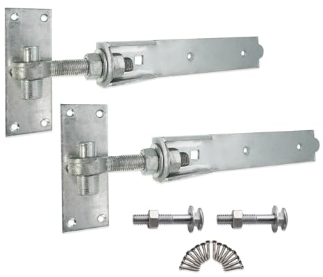 Verzinkte, verstellbare Haken und Bandscharniere für Feld- oder Gartentor-Eisenwaren, 30,5 cm / 45,7 cm / 61 cm, Lieferung paarweise mit allen Befestigungen (30,5 cm)