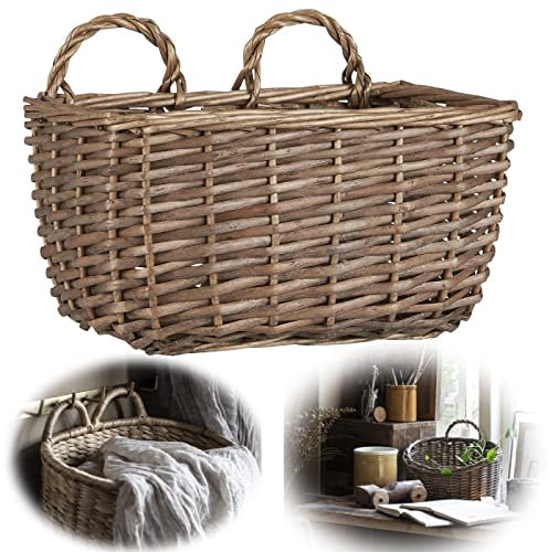 LS-LebenStil Vintage Rattan Aufbewahrungskorb - Hängekorb Braun 23cm - 2 Henkel zum Aufhängen - Deko Wandkorb Aufbewahrungskörbe mit Griff Pflanzen Blumentopf Pflanzenkörbe, Korb Hängend