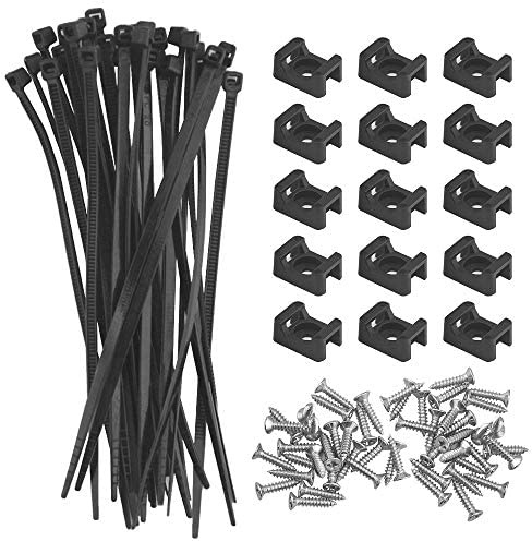BGTXINGI 100 Stück Kabelbinder-Halterungen und Kabelbinder mit 100 Stück Flachkopfschrauben, Kabel-Management für Büro und Zuhause, Schwarz, Size 2, Saddle