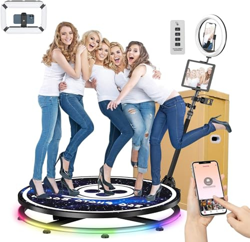 YCKJNB 360 Photo Booth 45.3 Machine with Honeycomb Box,7 People Stand,Free Custom Logo with Extra Replacement Accessories,Software APP Control, Rotating Platform Auto Slow Motion Spinner Camera Booth