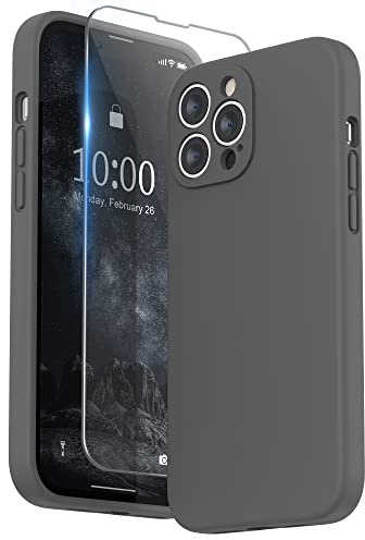 SURPHY für iPhone 13 Pro Max Hülle Silikon mit Displayschutzfolie & Kameraschutz, Handyhülle iPhone 13 Pro Max Case aus Flüssigem Silikon Schutzhülle 6,7 Zoll 2021, Weltraum Grau