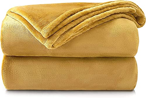 HOMES-LINEN Fleece Blanket Double Size Ultra Soft Throw Blanket Fuzzy Warm Cozy Plush Reversible Microfibre Flannel Blanket for Sofa Couch Bed Blanket Throw (Ochre, 150 x 200 cm)