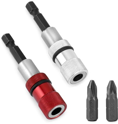 QWORK® 2Pcs Magnetic Drill Bit Holder 1/4 Inch Hex Shank with 2 x PH2 Screw Driver Bit, Magnetic Screwdriver Bit Holder, Screw Depth Adjustable