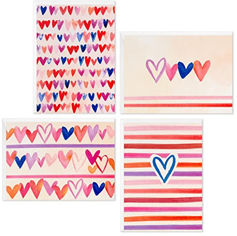 Hallmark Blank Cards Assortment for Valentines Day (48 Cards and Envelopes Pack), Watercolor Hearts