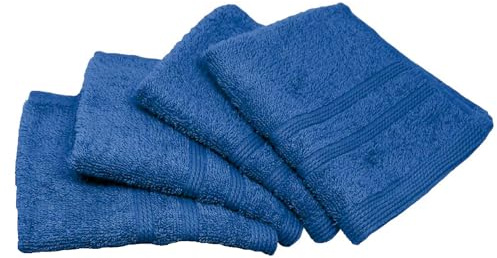 EDB Pack of 4 Face Cloth 100% Egyptian Cotton Luxury Super Soft Flannel Washcloth Set Gym, Golf, Spa Quick Dry Hotel Quality Fingertip Face Towels 500-GSM (Royal Blue)