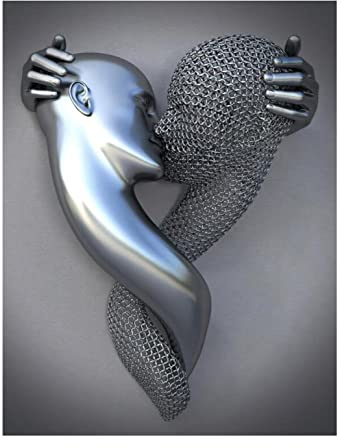 XIUWOUG Stampa su Tela Astratta Coppia, Arte della parete 3D effetto oro/grigio cuore d'amore, Quadro, Poster, Immagini, Figura Astratta in Metallo Scultura Wall Decor,C,60x90cm No Frame