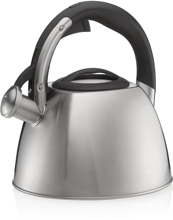 kela Wasserkessel Induktion 2,4L, Flötenkessel Edelstahl, für alle Herdarten, sicheres Öffnen durch Taste, VITUS, Teekessel matt