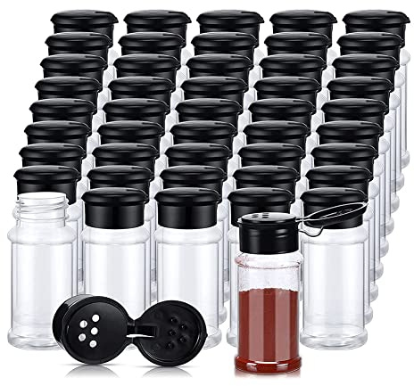 Barabesty Gewürzdosen aus Kunststoff mit Streudeckel, Gewürzbehälter, Gewürzflaschen, Gewürzstreuer, 100 ml, Schwarz, 50 Stück