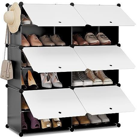 WOLTU Schuhregal 6 Fächern, Schuhschrank mit Türen, für 24 Paar Schuhe | DIY Schuhorganizer, Modular, Shoe Rack Platzsparend mit Hammer und Hacken, bis zu 48 EU, für Flur Wohnzimmer Schlafzimmer