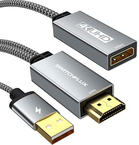SWITCHFLUX HDMI to Displayport Adapter, 4K@60Hz Active HDMI Male to DP Female Converter Adapter High Speed HDCP 2.2 Cable for PC,NVIDIA,AMD,NS,PS4/5,Xbox One/Series X (8.66 in)