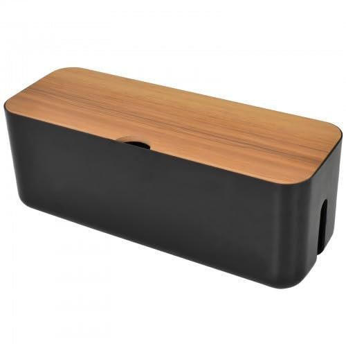 Boîte de Gestion des Câbles,Boite Cache Cable,Boite Rangement Cable en Plastique ABS avec Couvercle en Bambou pour Cachez les barrettes d'alimentation et les câbles d'alimentation des bureaux (Noir)