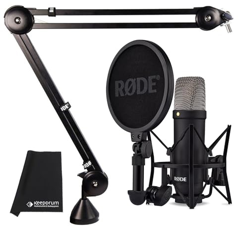 Rode NT1 Signature Black Studio-Mikrofon + PSA-1 Gelenkarm-Stativ + keepdrum Mikrofasertuch