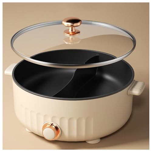 ARTSIM Appareil A Fondue, 6 litres, 1350 Watts, 30cm De DiamèTre Fondue Chinoise Electrique IdéAl pour Les RéUnions De Famille (avec 2 Filets Non éTanches),White