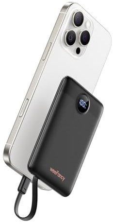 WeeFancy Power Bank 10000mAh 22,5W Caricatore Portatile Ricarica Rapida Mini Powerbank con Cavi Integrati Batteria Esterna con 3 Uscite & 3 Ingressi per iPhone Samsung Huawei Xiaomi iPad ecc. (Nero)