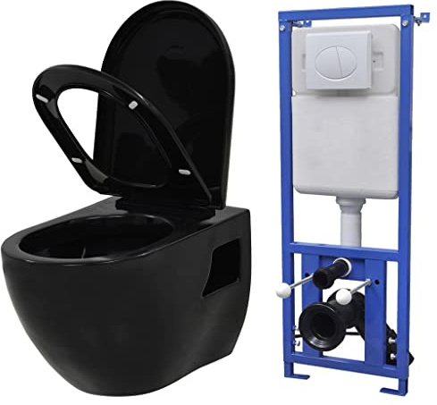 GuyAna Hänge-Toilette mit Einbau-Spülkasten Keramik Schwarz Wand Wc SpüLrandlos SchüTte Wc Sitz