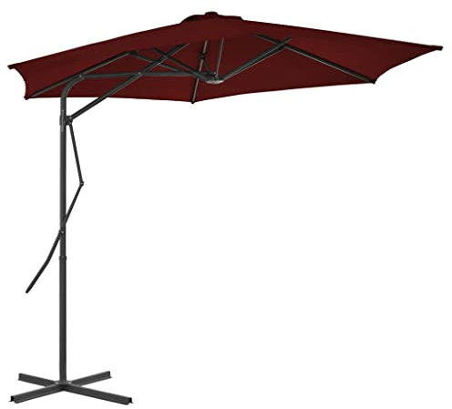 MNISDFL Ombrellone da spiaggia con palo in acciaio, 300 cm, colore: verde, Colore: rosso, 300 x 230 cm (Durchmesser x H)