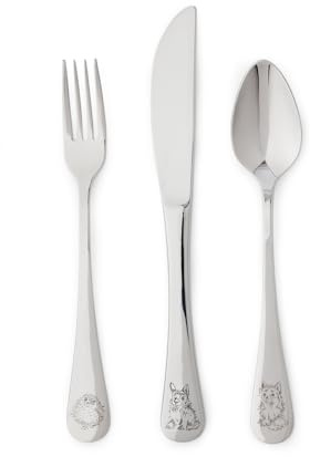 Portmeirion x Wrendale Designs Little Wren 3-Piece Cutlery Set – Stainless Steel Knife, Fork & Spoon with Woodland Animal Engraving
