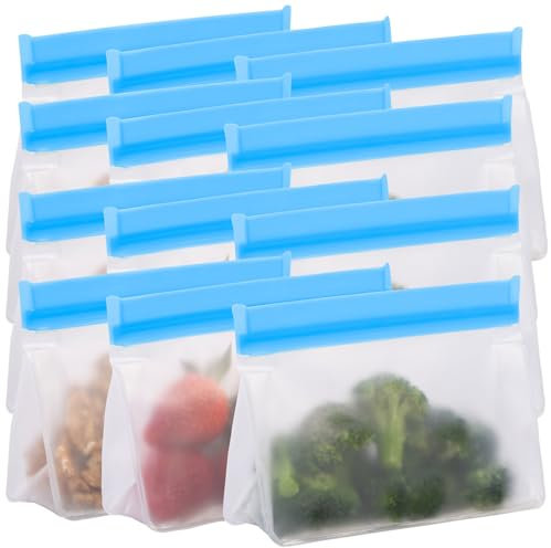 Rosenstein & Söhne Zip Verschluss Beutel: 12er-Set Wiederverwendbare Lebensmittel-Beutel, stehender Boden, 420ml (Gefrierbeutel mit Zip Verschluss, Aufbewahrungsbeutel stehende, Frischhaltedosen)