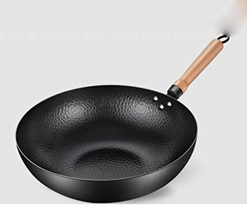 WIPPWER Pentola, Pentola Di Ferro Cinese for Uso Domestico Tradizionale Fatto A Mano In Ferro Wok Fornello A Induzione Non Rivestito Pentole Wok Cottura Wok Pentola/30 Cm(32cm)