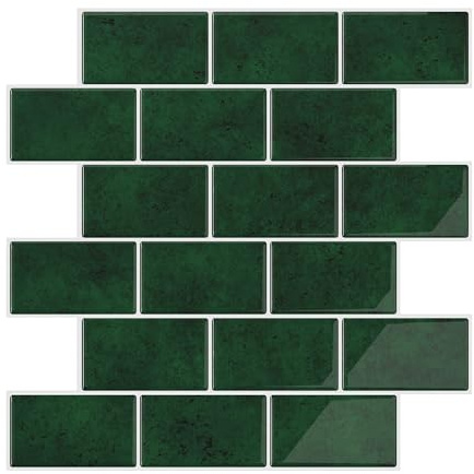 VEELIKE Fliesenaufkleber Waldgrüne Retro Klebefliesen Küche 3d Rechteckig Grüne Küchenfliesen Selbstklebend Fliesenfolie Bad Fliesen Überkleben Fliesensticker Wasserfest 30.5cm×30.5cm 12 Stück