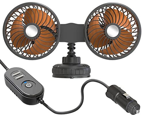 DIMITU Car Cooling Fan Adjustable Vehicle Mounted Head Fan Auto Cooler Fan Dashboard Suction Cup Air Circulator Fan