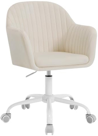 WOLTU Schreibtischstuhl, Bürostuhl ergonomisch, Homeoffice Stuhl höhenverstellbar, Schminkstuhl mit Armlehnen, Drehstuhl mit Rollen, Samt Stuhl Metallrahmen, 150 kg belastbar, Beige