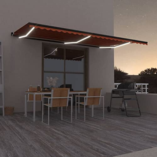 Lawn & Garden Manuell einziehbare Markise mit LED 600 x 350 cm Orange und Braun Outdoor Living