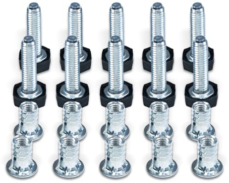 Set 20 pezzi 10 piedini regolabili con filettatura M6 per mobili con inserto da M6 x 14mm, con trattamento di protezione superficiale, piedini regolabili a vite per mobili, Inserto premontato (kit645)