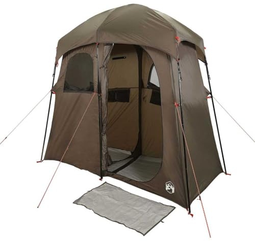 vidaXL Duschzelt, Umkleidezelt 2 Personen Wasserdicht, WC Toilettenzelt mit Abnehmbarem Überzelt, Lagerzelt Beistellzelt Tragbar Camping, Braun