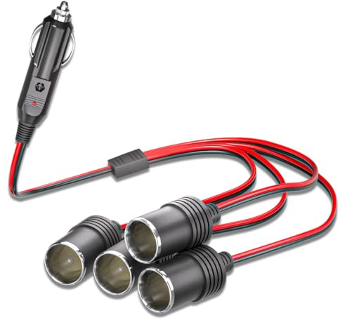 Cleqee Auto Zigarettenanzünder Splitter 1 bis 4 12V 24V Ladegerät | 4-Wege-Buchse Splitter, Zigarettenanzünder Verlängerungskabel