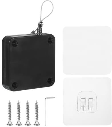 sourcing map Punch-Free 500g Automatic Sliding Screen Door Closer, Multifunctional Storm Sensor Door Closer with Steel Drawstring for Bedroom Storm Bathroom Study Room (Black Pack of 1)