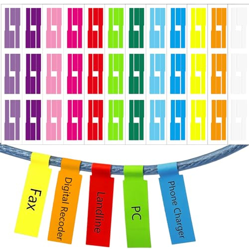 UTXN Kabeletiketten, 12 Farben / 360 Stück, Selbstklebend, Wasserdicht, Ideal für Kabel- und Drahtorganisation